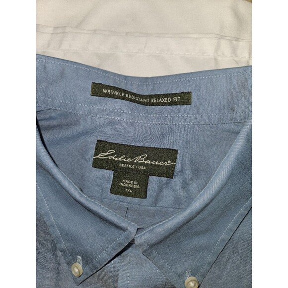 2 Eddie Bauer shirts XL mens yellow blue wrinkle resistant dress button up VTG - Picture 5 of 9